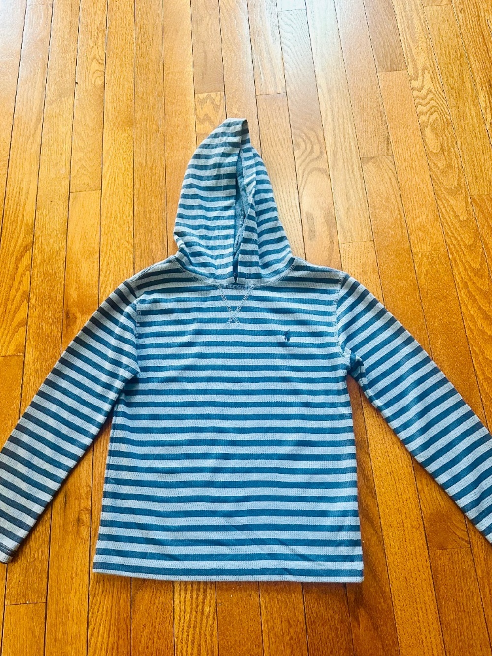 Polo Ralph Lauren Boys Hoodie Size 7 Blue Striped Long Sleeve Pullover Pony Logo